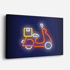 cuadro canvas vehículos scooter neon naranja pared azul horizontal