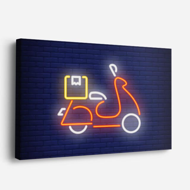 cuadro canvas vehículos scooter neon naranja pared azul horizontal