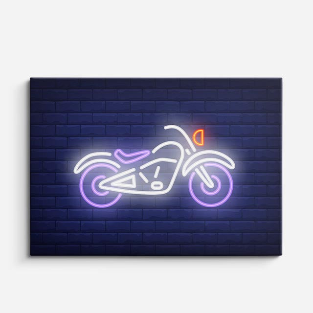 cuadro canvas vehículos chopper neon blanca pared azul horizontal