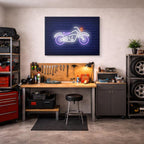 cuadro canvas vehículos chopper neon blanca pared azul horizontal