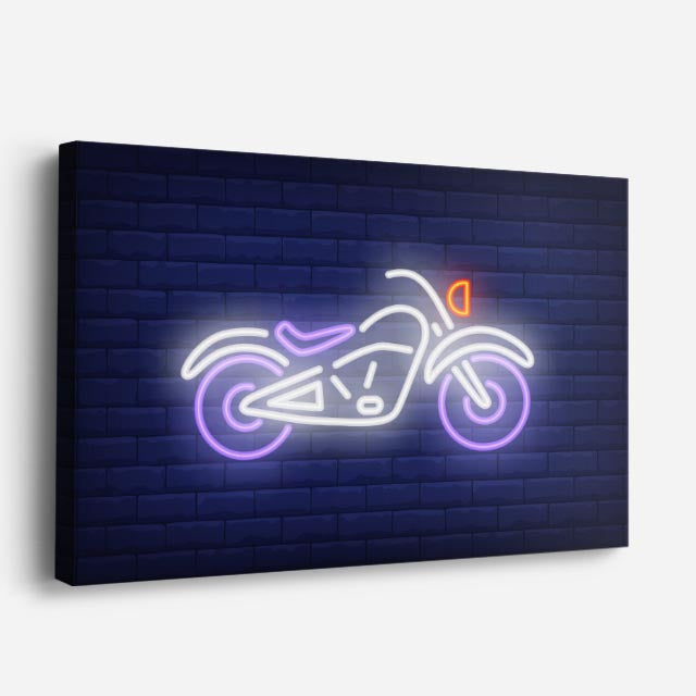 cuadro canvas vehículos chopper neon blanca pared azul horizontal