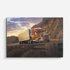 cuadro canvas vehículos semirremolque naranja atardecer horizontal