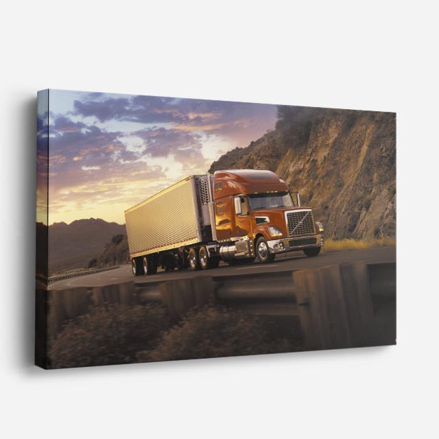 cuadro canvas vehículos semirremolque naranja atardecer horizontal