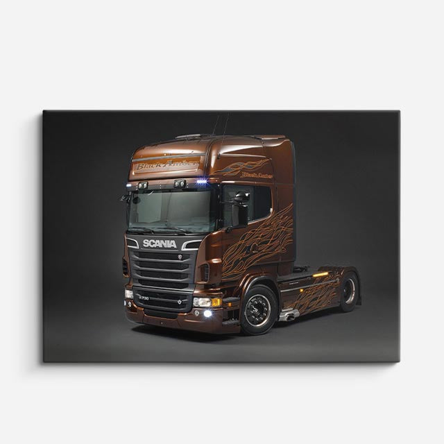 cuadro canvas vehículos scania café cromado en ruta horizontal
