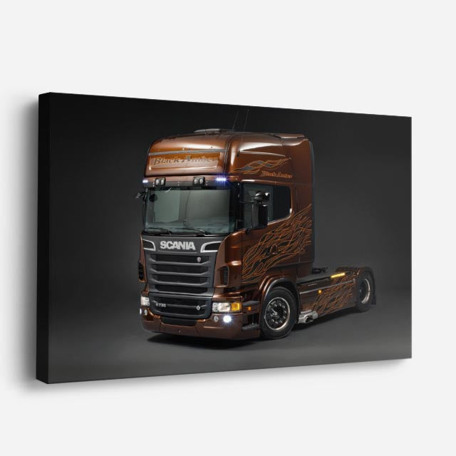 cuadro canvas vehículos scania café cromado en ruta horizontal