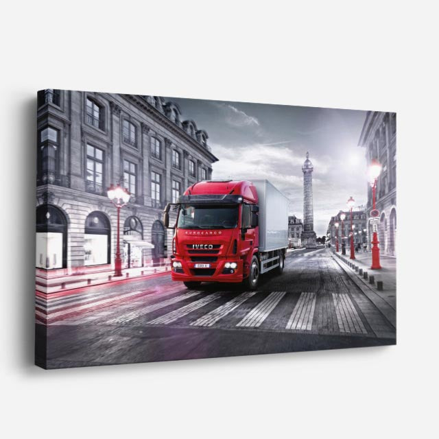 cuadro canvas vehículos iveco rojo ciudad europea horizontal