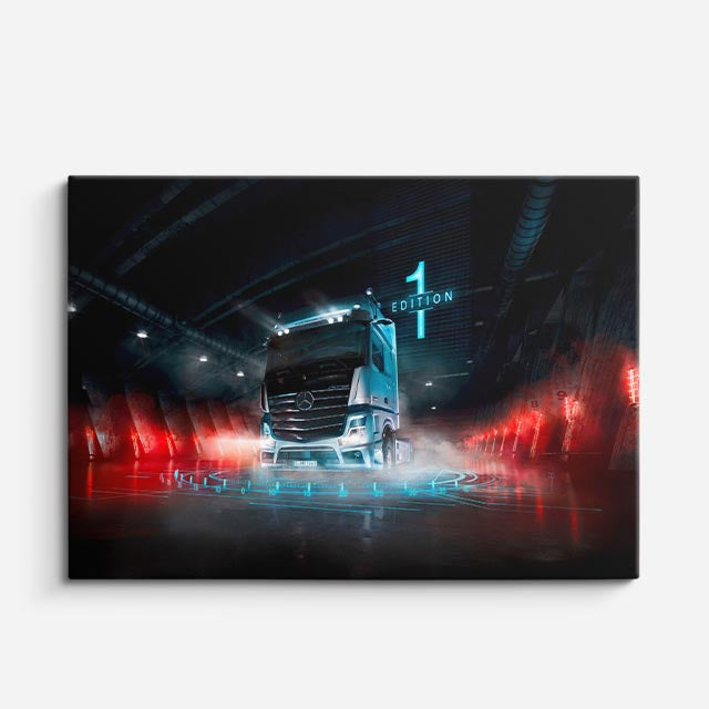cuadro canvas vehículos daf azul túnel de luces horizontal