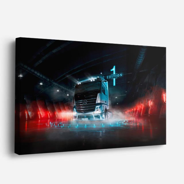 cuadro canvas vehículos daf azul túnel de luces horizontal