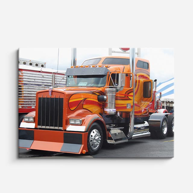 cuadro canvas vehículos kenworth naranja llamas de fuego horizontal