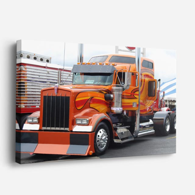 cuadro canvas vehículos kenworth naranja llamas de fuego horizontal