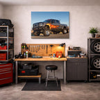 cuadro canvas vehículos pickup naranja llamas dragón horizontal