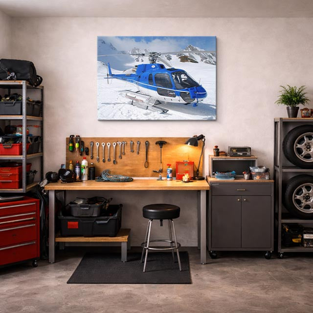 cuadro canvas vehículos helicóptero azul cimas nevadas horizontal
