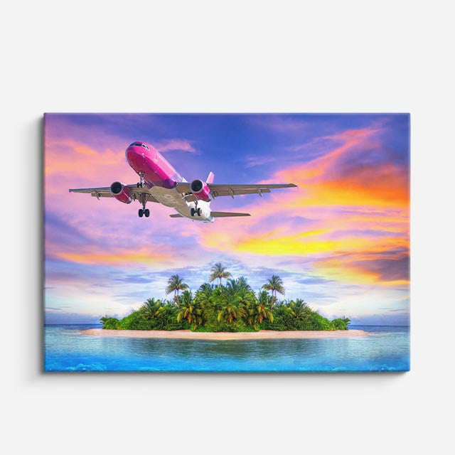 cuadro canvas vehículos avión rosa isla tropical horizontal
