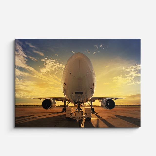 cuadro canvas vehículos boeing gris pista al atardecer horizontal
