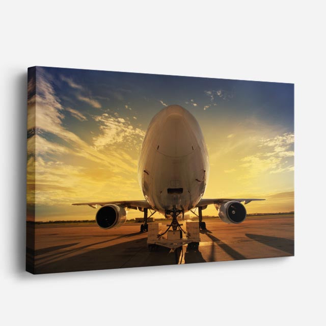 cuadro canvas vehículos boeing gris pista al atardecer horizontal