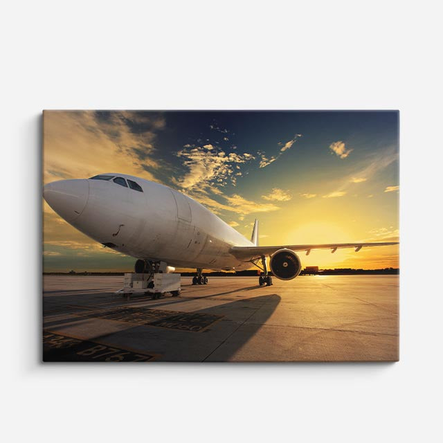 cuadro canvas vehículos jet blanco puesta de sol horizontal