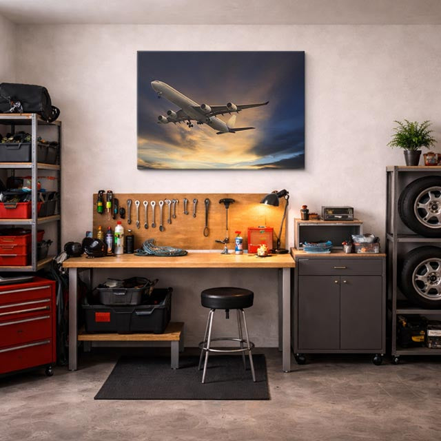cuadro canvas vehículos airbus blanco despegue dramático horizontal