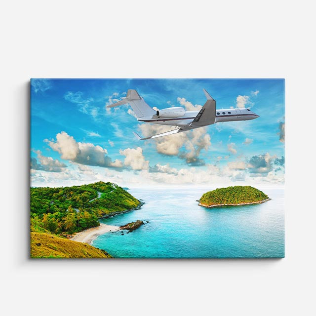 cuadro canvas vehículos avión blanco isla caribe horizontal