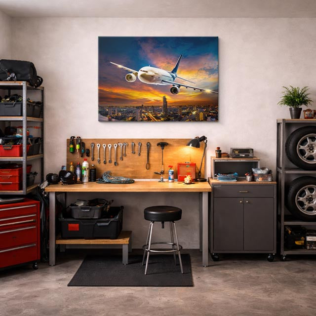 cuadro canvas vehículos airbus blanco ciudad nocturna horizontal