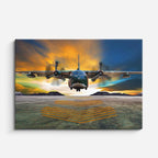 cuadro canvas vehículos avión militar puesta de sol horizontal