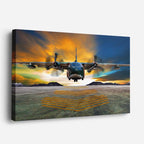 cuadro canvas vehículos avión militar puesta de sol horizontal