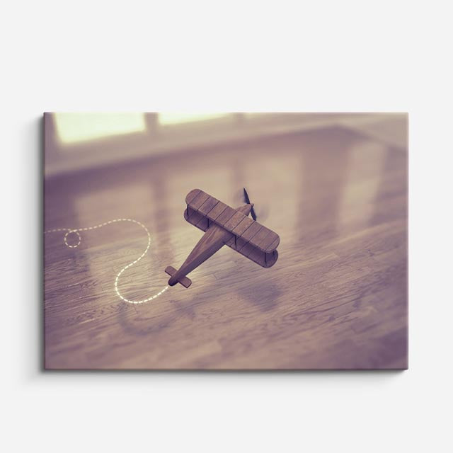cuadro canvas vehículos avión de madera mesa vintage horizontal