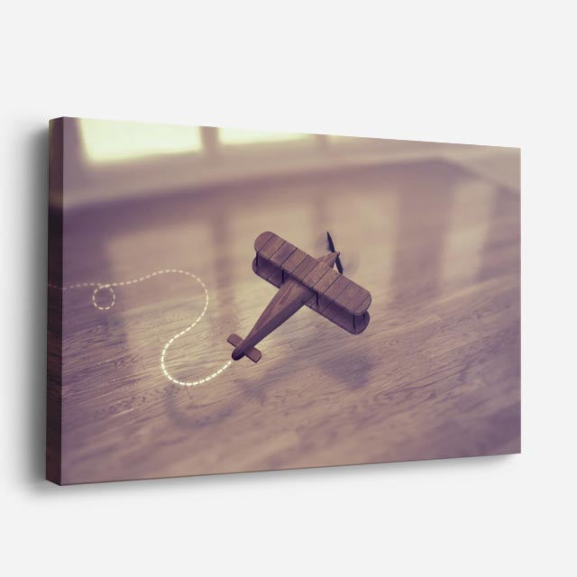 cuadro canvas vehículos avión de madera mesa vintage horizontal