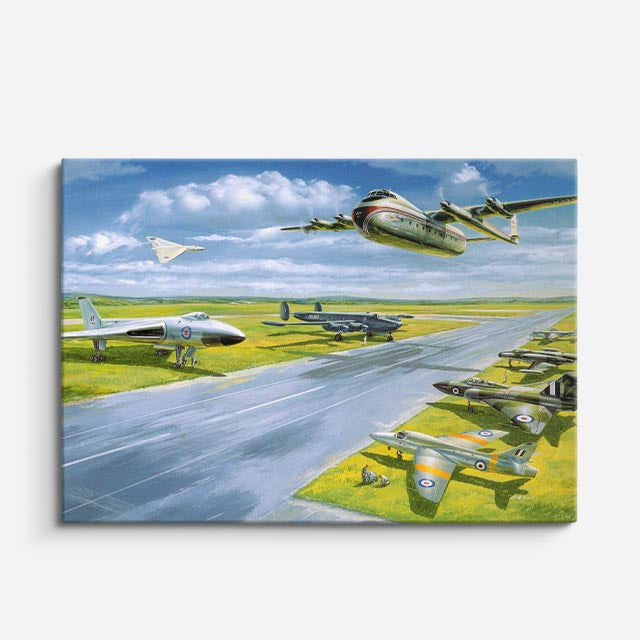cuadro canvas vehículos flota verde pista aérea horizontal
