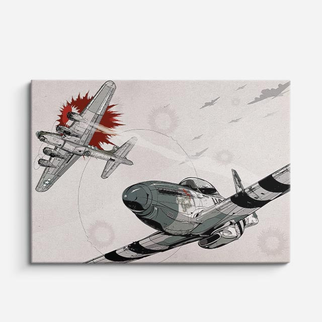 cuadro canvas vehículos caza ilustrado batalla aérea horizontal