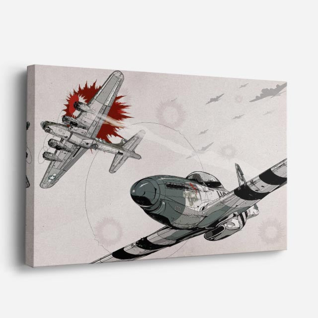cuadro canvas vehículos caza ilustrado batalla aérea horizontal