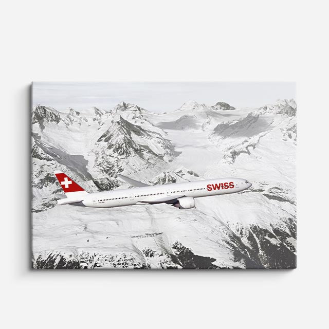 cuadro canvas vehículos swiss air alpes nevados horizontal