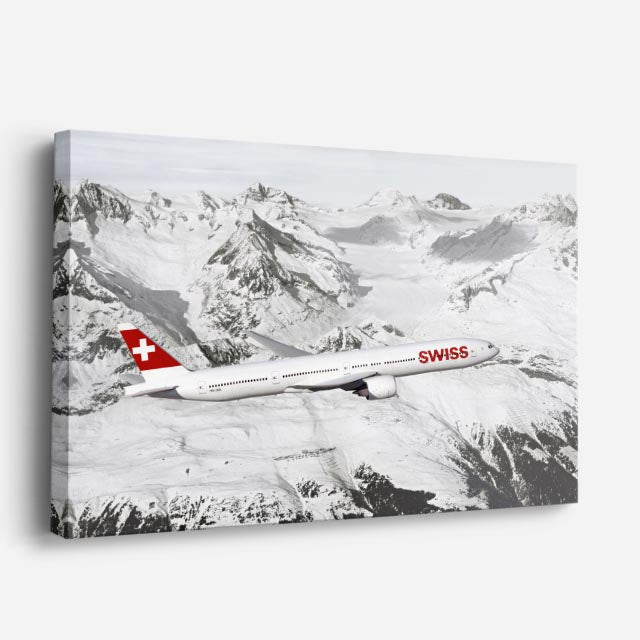 cuadro canvas vehículos swiss air alpes nevados horizontal