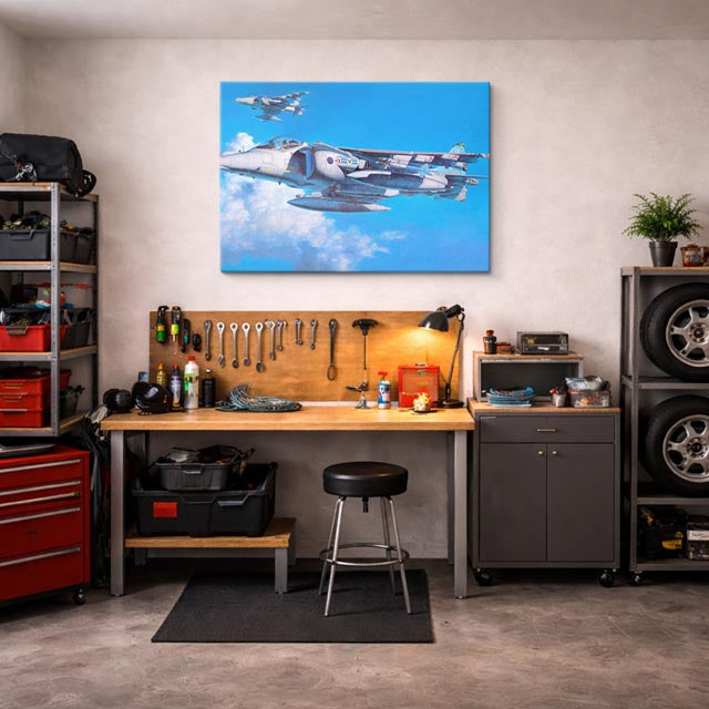 cuadro canvas vehículos harrier camuflaje cielo azul horizontal