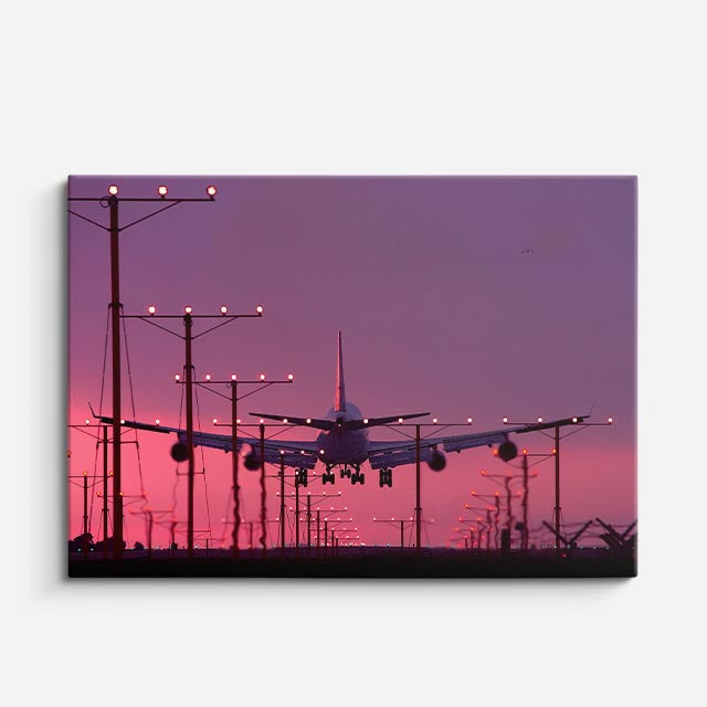 cuadro canvas vehículos airbus aterrizaje atardecer rosa horizontal
