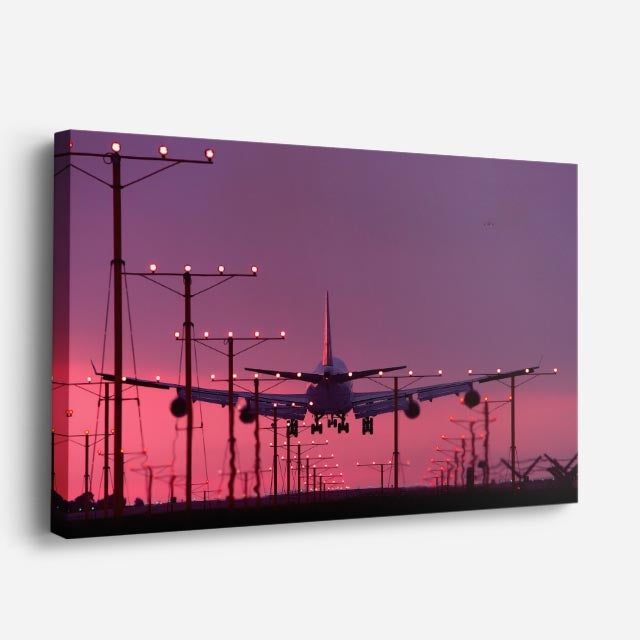 cuadro canvas vehículos airbus aterrizaje atardecer rosa horizontal