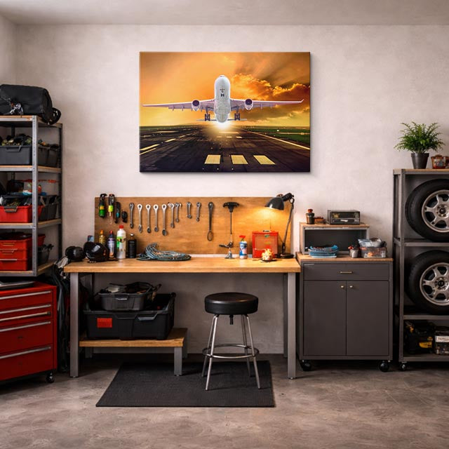 cuadro canvas vehículos airbus blanco despegue al sol horizontal