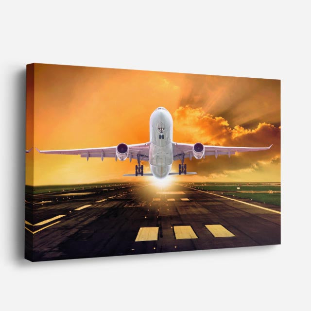 cuadro canvas vehículos airbus blanco despegue al sol horizontal