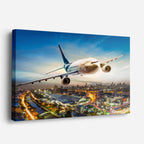 cuadro canvas vehículos avión blanco ciudad de noche horizontal