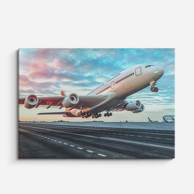 cuadro canvas vehículos airbus blanco nubes rosas horizontal