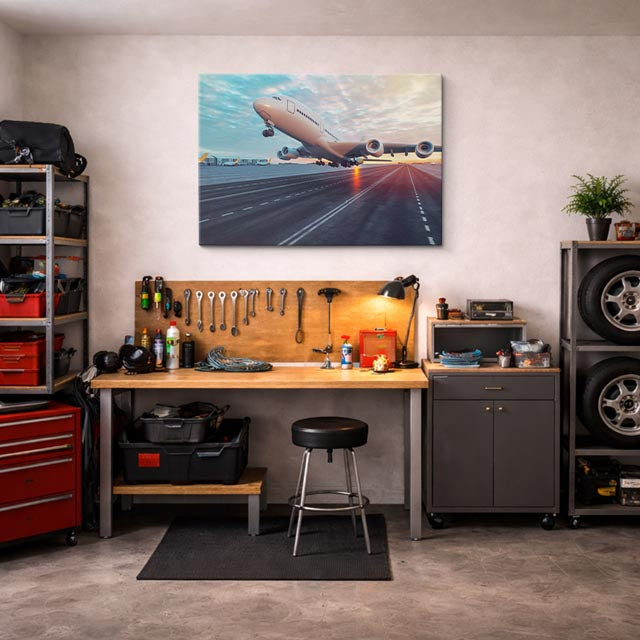 cuadro canvas vehículos airbus blanco pista al atardecer horizontal