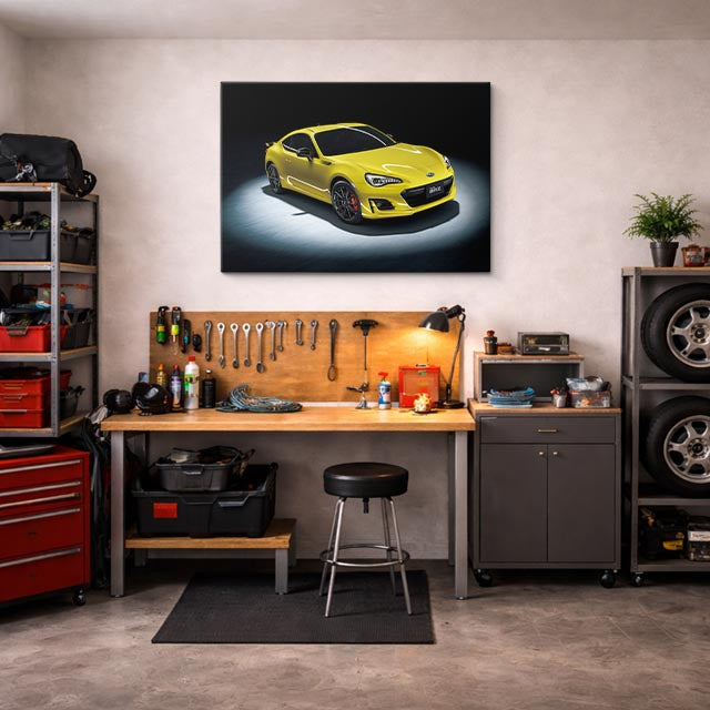 cuadro canvas vehículos toyota gr86 amarillo en estudio horizontal