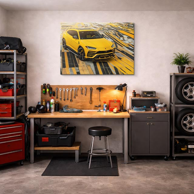 cuadro canvas vehículos lamborghini urus ruta amarilla horizontal