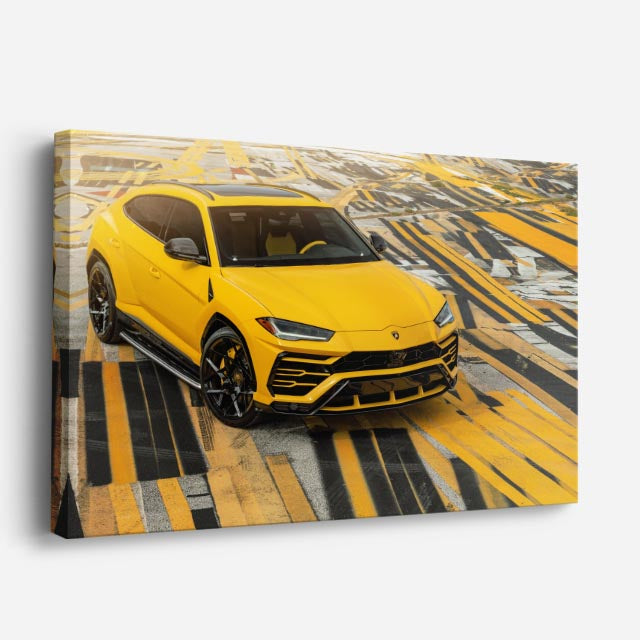 cuadro canvas vehículos lamborghini urus ruta amarilla horizontal