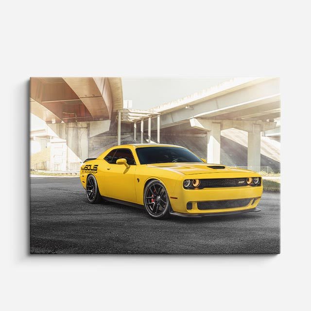 cuadro canvas vehículos dodge challenger amarillo horizontal