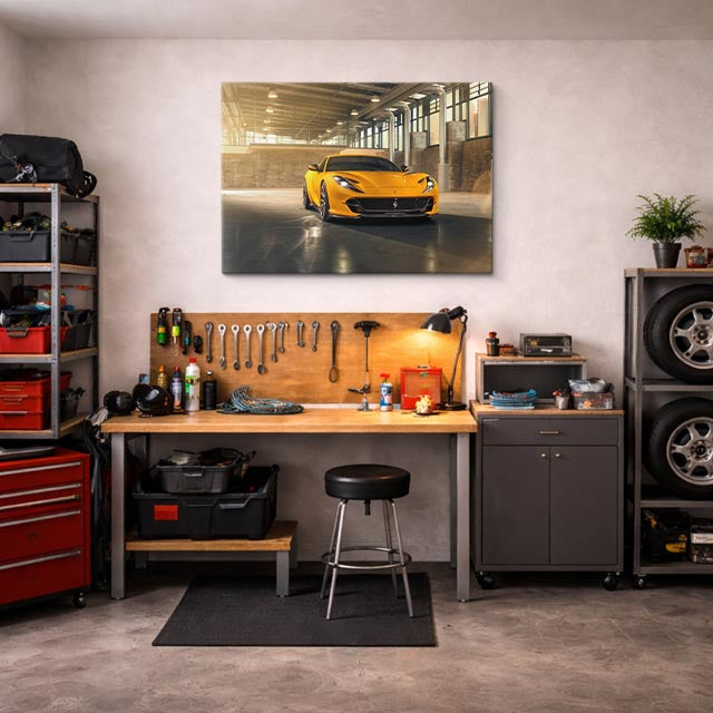 cuadro canvas vehículos ferrari f12 amarillo garaje horizontal