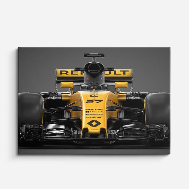 cuadro canvas vehículos renault f1 amarillo en pista horizontal