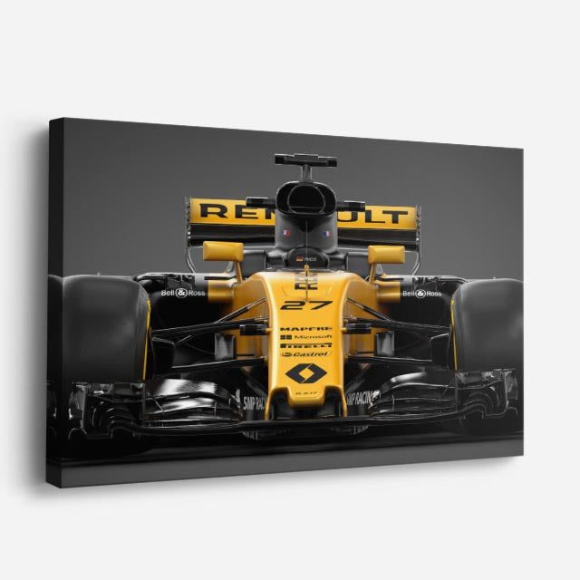 cuadro canvas vehículos renault f1 amarillo en pista horizontal
