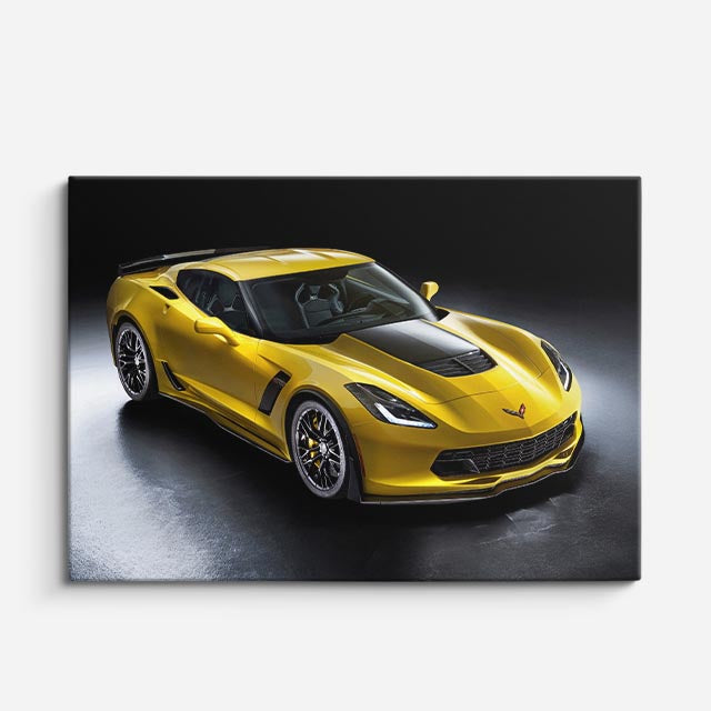 cuadro canvas vehículos corvette amarillo fondo oscuro horizontal