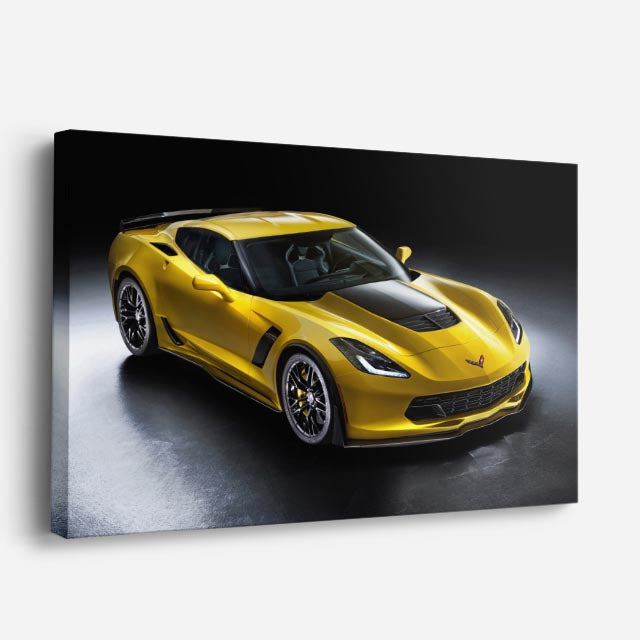 cuadro canvas vehículos corvette amarillo fondo oscuro horizontal