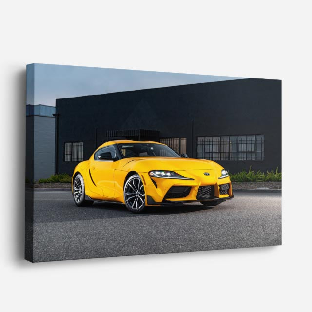 cuadro canvas vehículos toyota supra amarilla ciudad horizontal